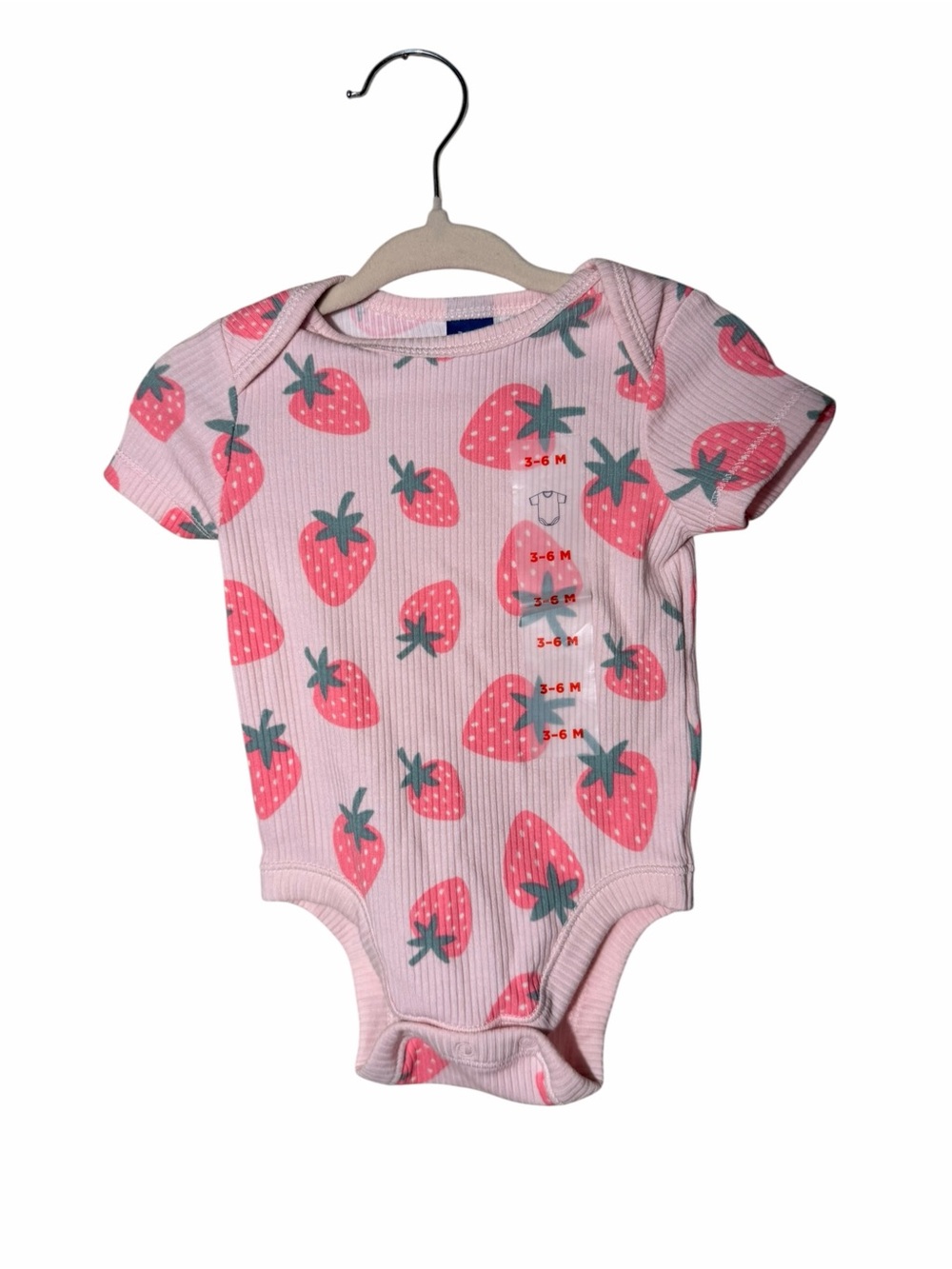 Old Navy Pink Strawberry Print Ribbed Baby Bodysuit